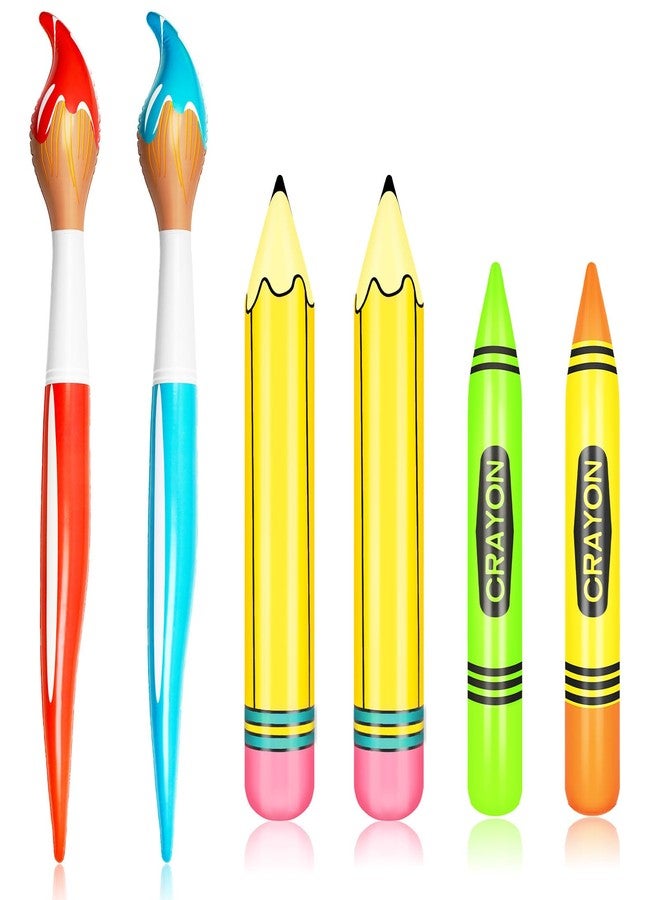Demonwer 6 Pcs Giant Inflatable Paint Brush Crayon Pencil Set Large Blow Up Pencil Colored Crayon Art Paint Brushes Balloon Prop Kit for Events and Birthday Party Decorations - Image 1